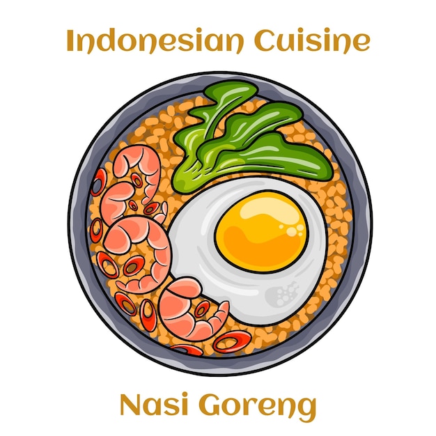 Nasi Goreng es un plato de cocina indonesia con arroz jazmín pollo carne cebolla huevo verduras comida indonesia