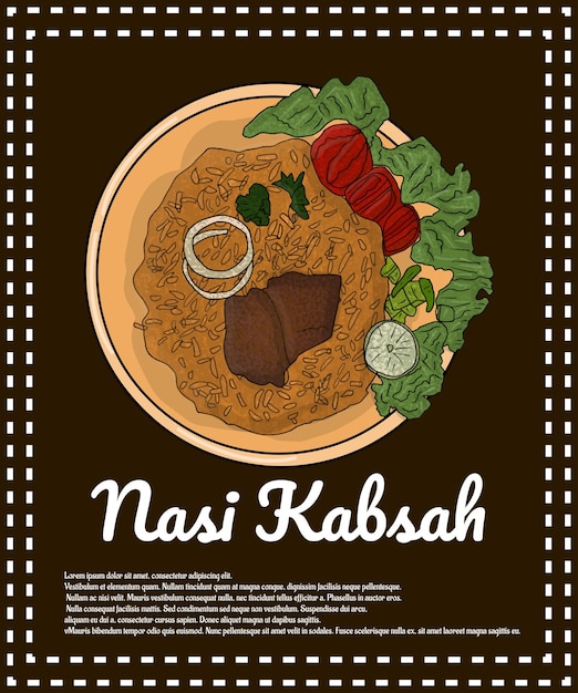 Vector nasi kabsah deliciosa comida al estilo garabato