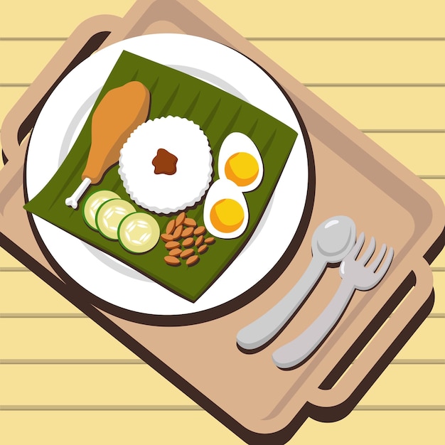 Nasi lemak estilo plano ilustración vector diseño