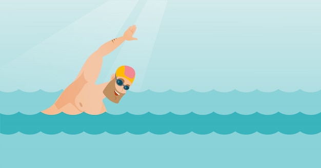 Vector natación caucásica joven del deportista.
