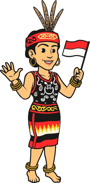 Vector nativo indonesio dayak kalimantan en traje tradicional