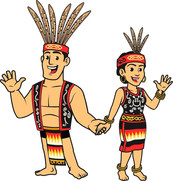 Nativo indonesio Dayak Kalimantan en traje tradicional