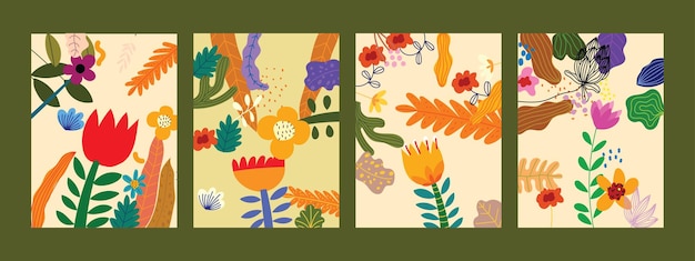 Naturaleza abstracta plantas florales y flores coloridas dibujadas a mano e ilustración vectorial de patrones