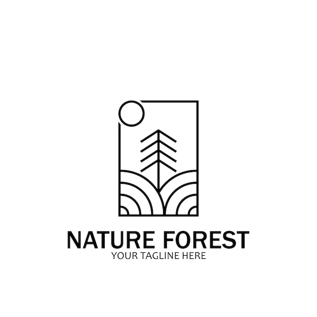 Naturaleza bosque icono línea arte estilo icono vector ilustración plantilla diseño