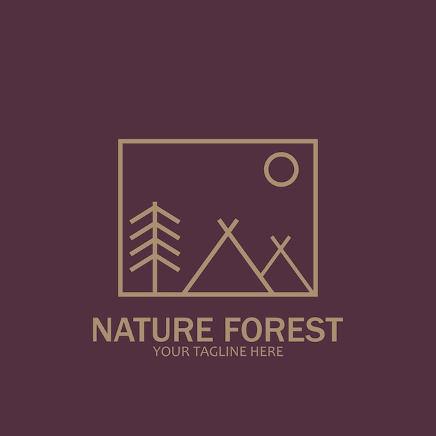 Naturaleza bosque icono línea arte estilo icono vector ilustración plantilla diseño