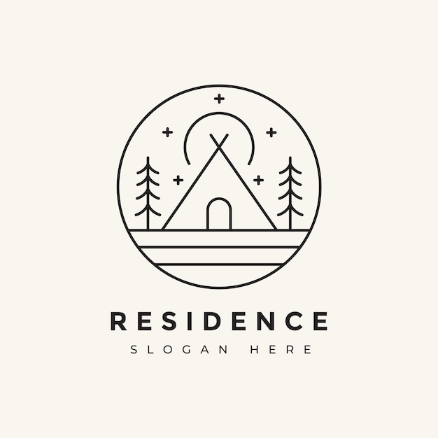 naturaleza campamento al aire libre pino línea minimalista diseño de logotipo gráfico vectorial