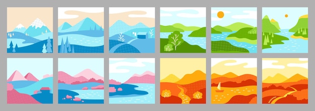 Vector naturaleza campo paisaje paisaje cuatro estaciones naturaleza abstracta calendario mensual doce meses año