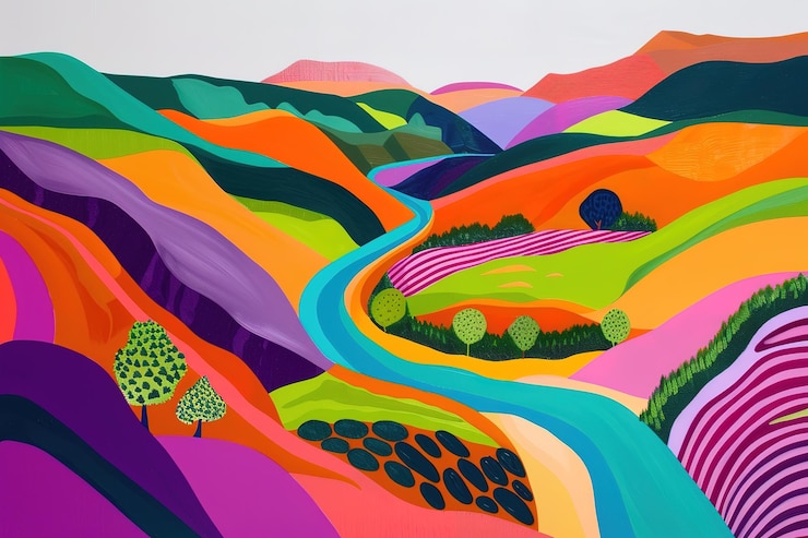 Vector naturaleza ilustración vectorial linda paisaje de verano y caminos campos y casas italia o provenza n