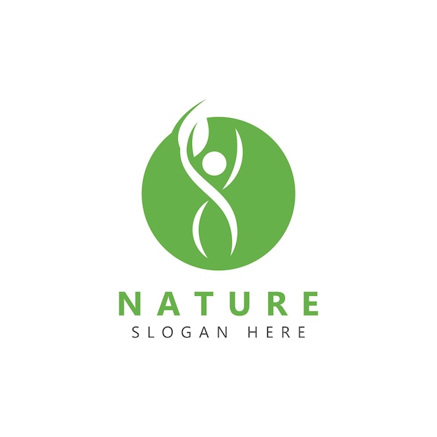 Naturaleza Medicina Herbaria Gente Saludable Bienestar Vector Logo Diseño Plantilla