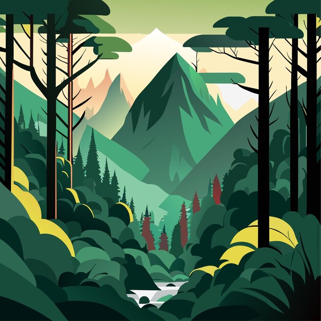 Vector naturaleza montaña bosque selva paisaje fondo o silueta bosque o bosque aventura manera