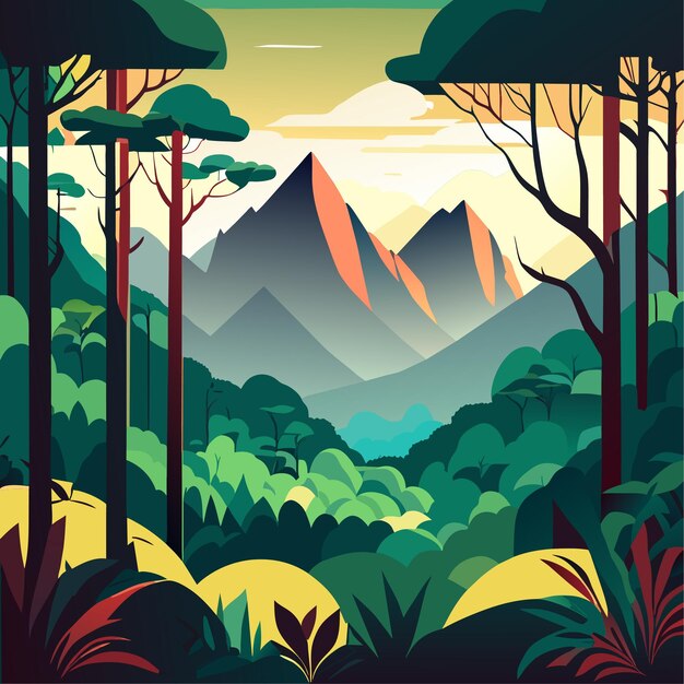 Vector naturaleza montaña bosque selva paisaje fondo o silueta bosque o bosque aventura manera