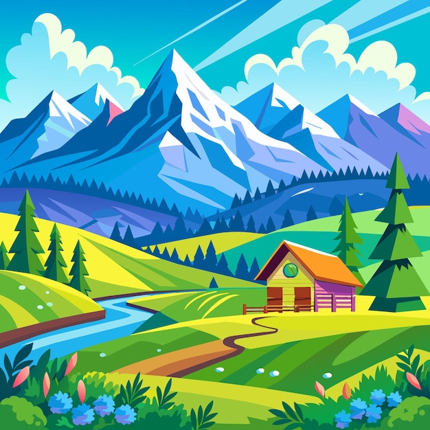 Naturaleza de la montaña ilustración vectorial diseño de paisajes