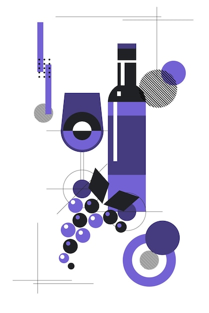 Naturaleza muerta abstracta Composición de vino sobre fondo blanco Ilustración vectorial Diseño plano de vino