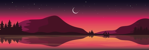 naturaleza noche media luna paisaje ilustración