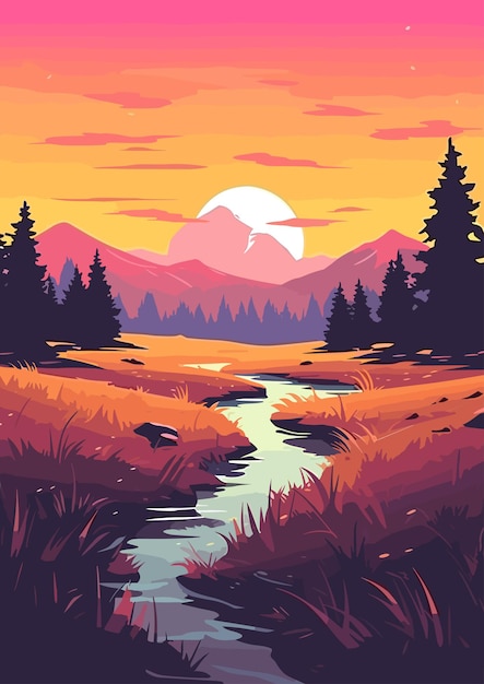 naturaleza paisaje dibujos animados colorido plano vector ilustración