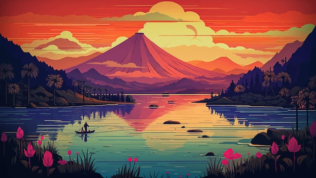 Vector naturaleza paisaje lago y montañas fondo ilustración vectorial