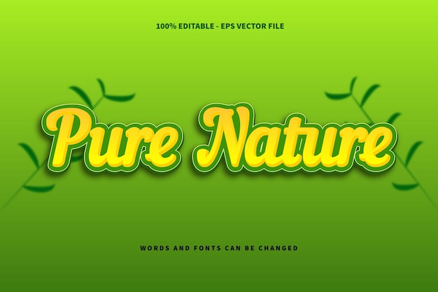 Naturaleza pura Efecto de texto editable Relieve Estilo de dibujos animados