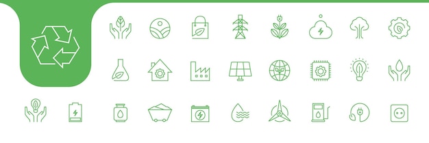 naturaleza reciclar línea de energía iconos vector de diseño