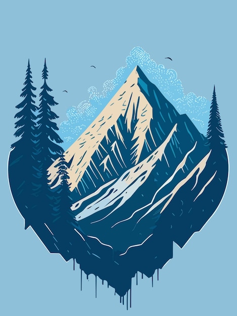 una naturaleza vectorial colina de montaña nevada en invierno retrato arte ilustración diseño obra de arte