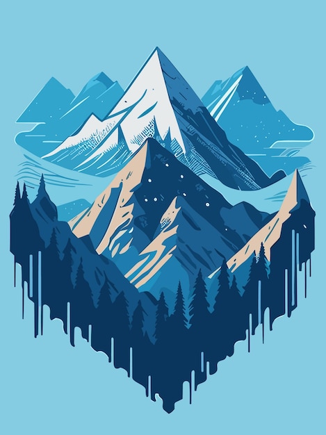 una naturaleza vectorial colina de montaña nevada en invierno retrato arte ilustración diseño obra de arte