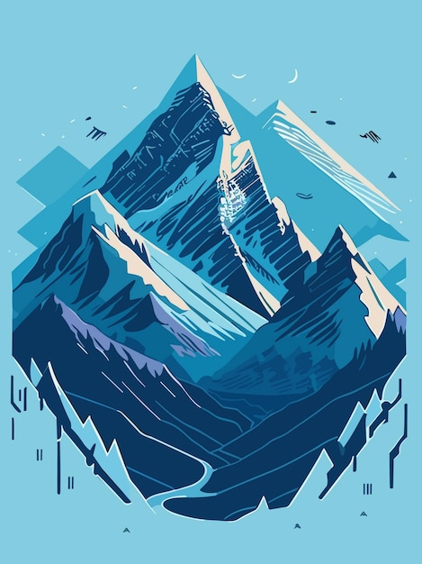 Vector una naturaleza vectorial colina de montaña nevada en invierno retrato arte ilustración diseño obra de arte