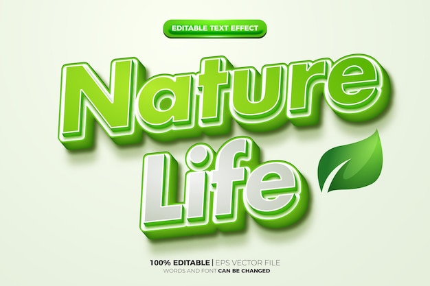 Naturaleza vida hoja verde negrita naturaleza efecto de texto editable