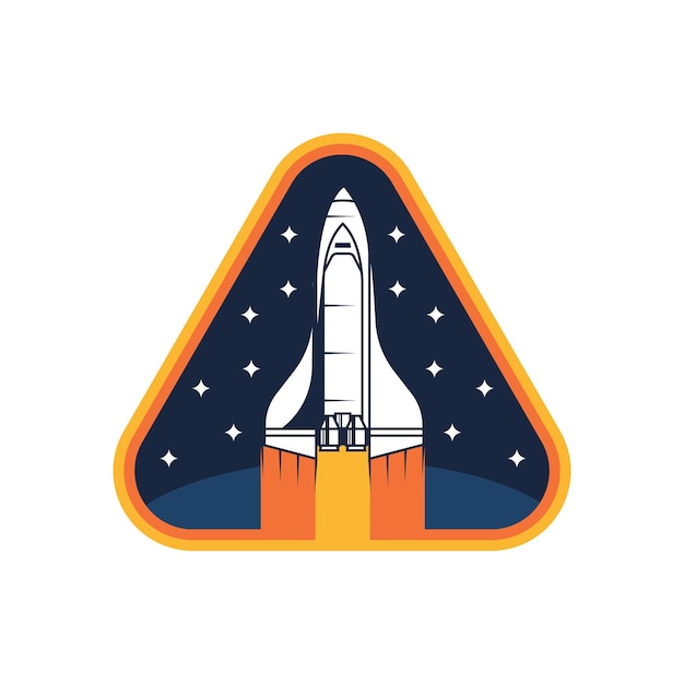 La nave espacial el cohete transbordador las pegatinas el emblema del emblema la ilustración vectorial