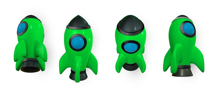Vector nave espacial de cohetes 3d render y dibujar por malla. cohete digital moderno realista. ilustración vectorial.