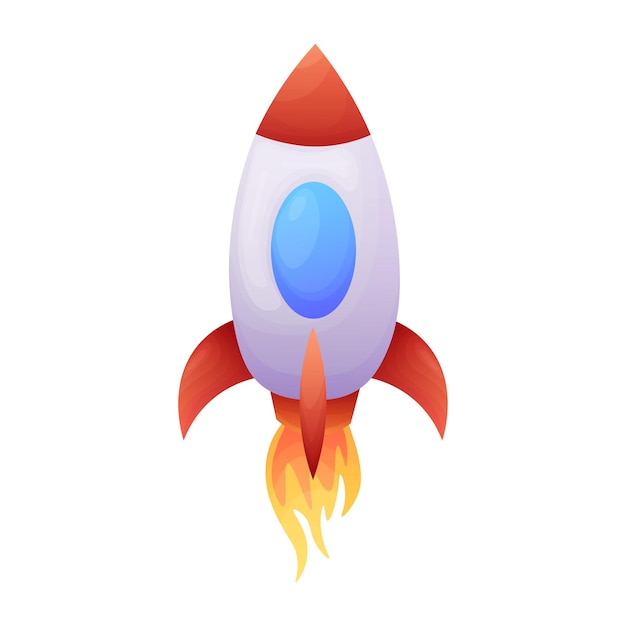 La nave espacial de cohetes de dibujos animados despega una ilustración vectorial en un día espacial de fondo blanco
