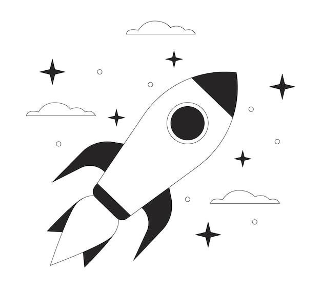 Nave espacial en el espacio bw vector spot ilustración