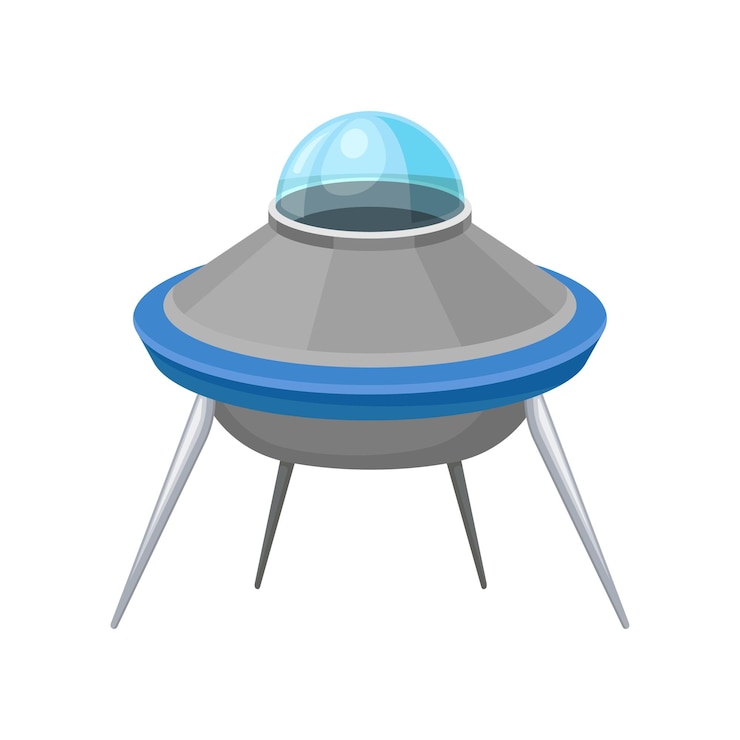 Vector nave espacial futurista con forma de platillo nave espacial extraterrestre gran nave espacial alienígena con cuatro patas elemento de vector plano para juego móvil