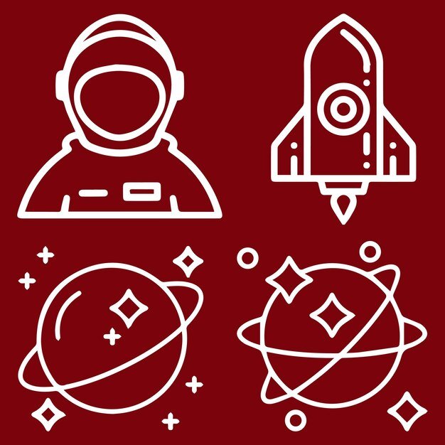Nave espacial de la NASA con logotipo o icono con trazos editables