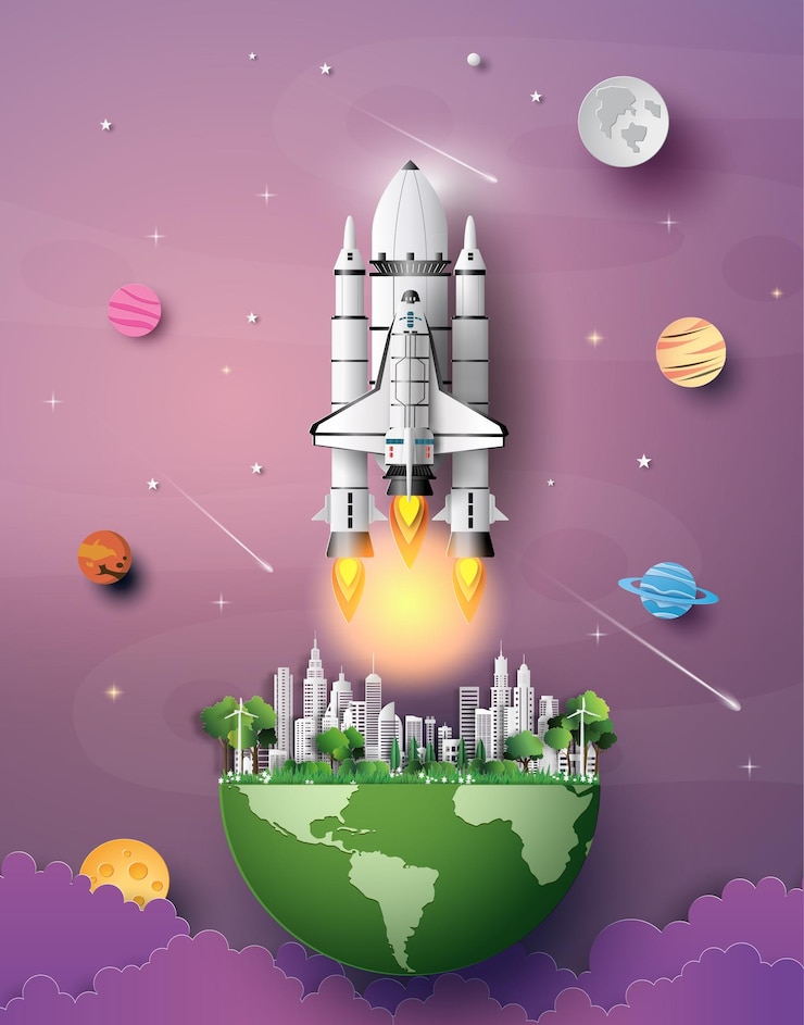 La nave espacial viajando por el espacio