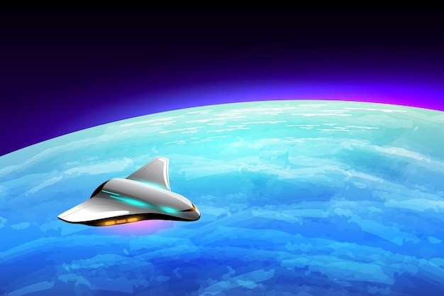 Nave espacial volando sobre el planeta en el espacio Universo y exploración de galaxias concepto de ciencia futura con