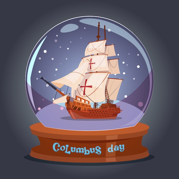 Nave feliz del día de Colón en bola de cristal Poster Tarjeta de felicitación