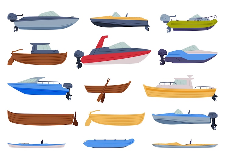 Vector nave o buque de natación con conjunto de vectores de barco y buque