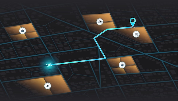 Navegación de mapa gps isométrico para poseer casas y tiendas vista superior de la ciudad vista desde arriba de los edificios del mapa