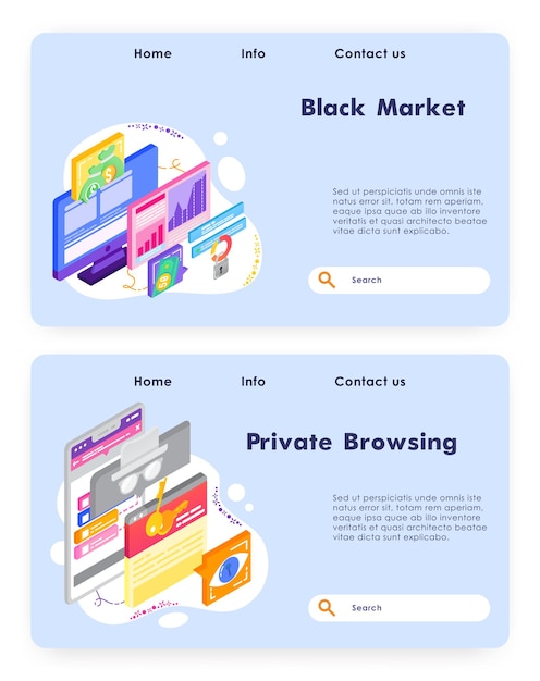 Vector navegación privada y acceso seguro en línea datos y gráficos del mercado financiero vector de tecnología informática...