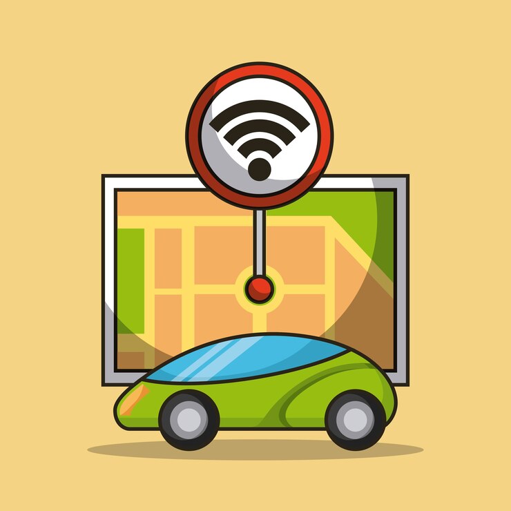 Vector navegación de señal de puntero de mapa y coche autónomo