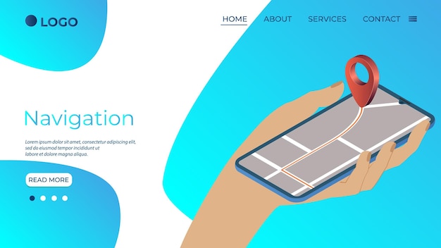 NavegaciónMano sosteniendo un teléfono inteligente con un navegador GPSMapa de la ciudad con un marcador de punto grande