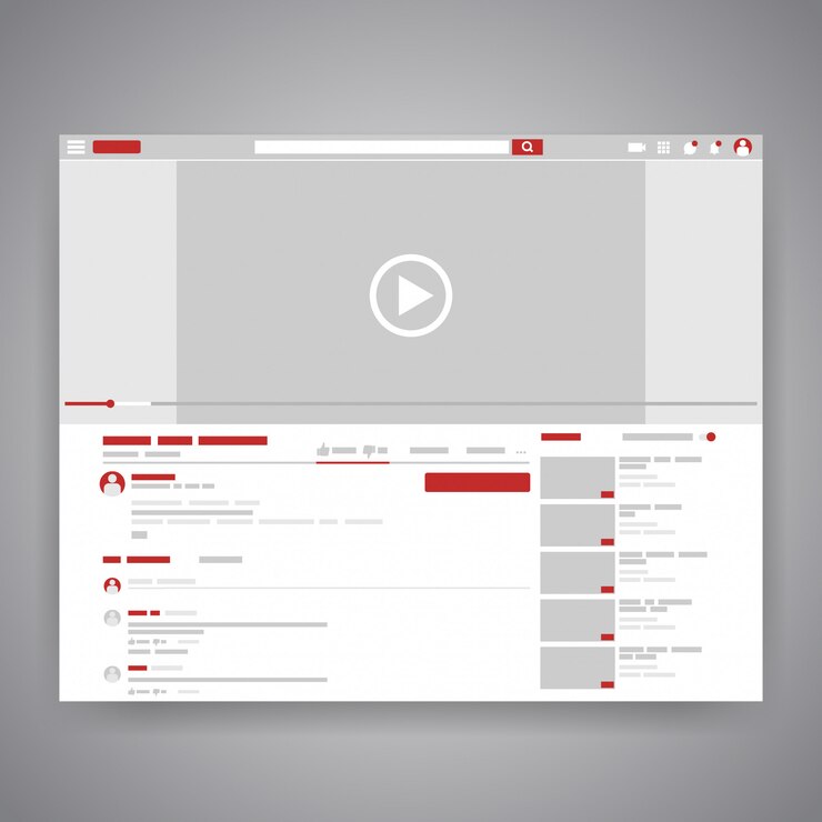 Vector navegador web medios sociales interfaz de reproductor de video youtube.
