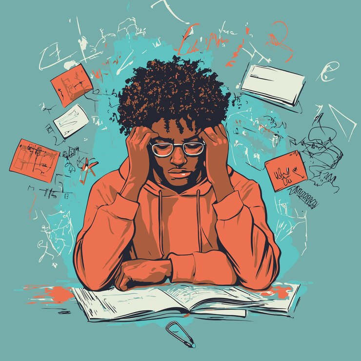 Vector navegando por la incertidumbre un viaje de autodescubrimiento de los estudiantes universitarios ilustración vectorial