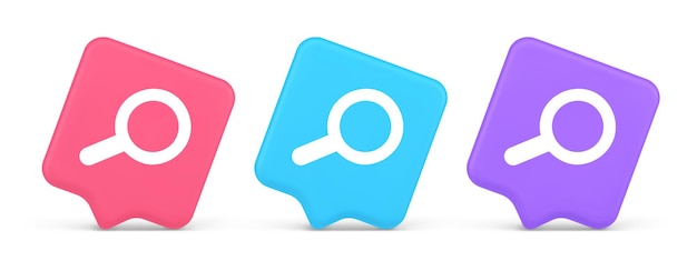 Navegando por Internet buscando botón lupa analizando la información en 3D icono realista