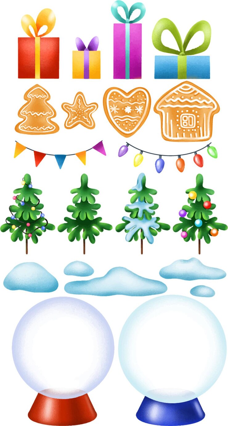 Vector navidad con abetos de jengibre y bolas de nieve
