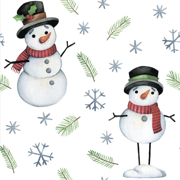 Navidad acuarela patrón sin costuras bonito bebé muñeco de nieve impresión