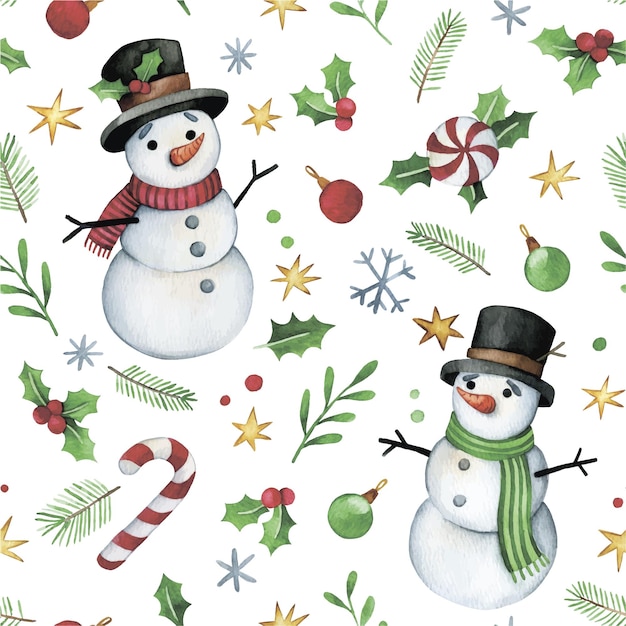 Navidad acuarela patrón sin costuras bonito bebé muñeco de nieve impresión