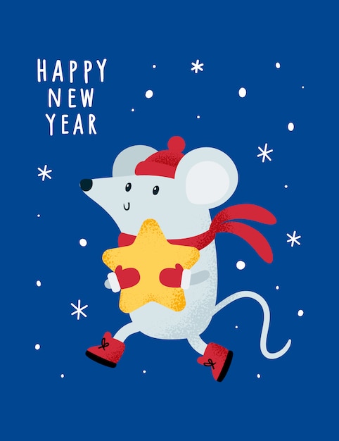 Navidad Año Nuevo 2020. Rata, ratón, ratones, bebé con estrella.