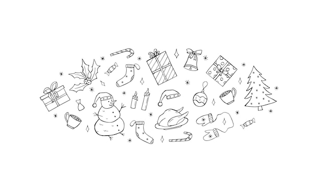 Navidad y año nuevo conjunto de iconos de garabato Vector ilustración símbolo de Navidad