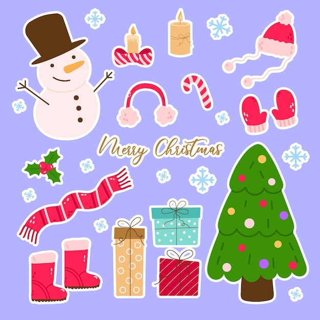 Navidad y Año Nuevo elementos de garabateo lindo Conjunto de decoraciones y iconos tradicionales de invierno dibujados a mano