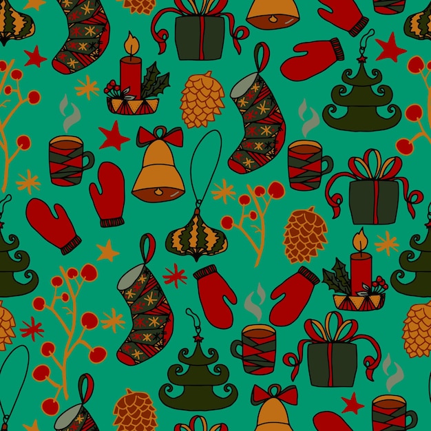 Navidad y Año Nuevo garabatos vector de patrones sin fisuras Fondo de invierno para empaquetar felicitaciones e invitaciones